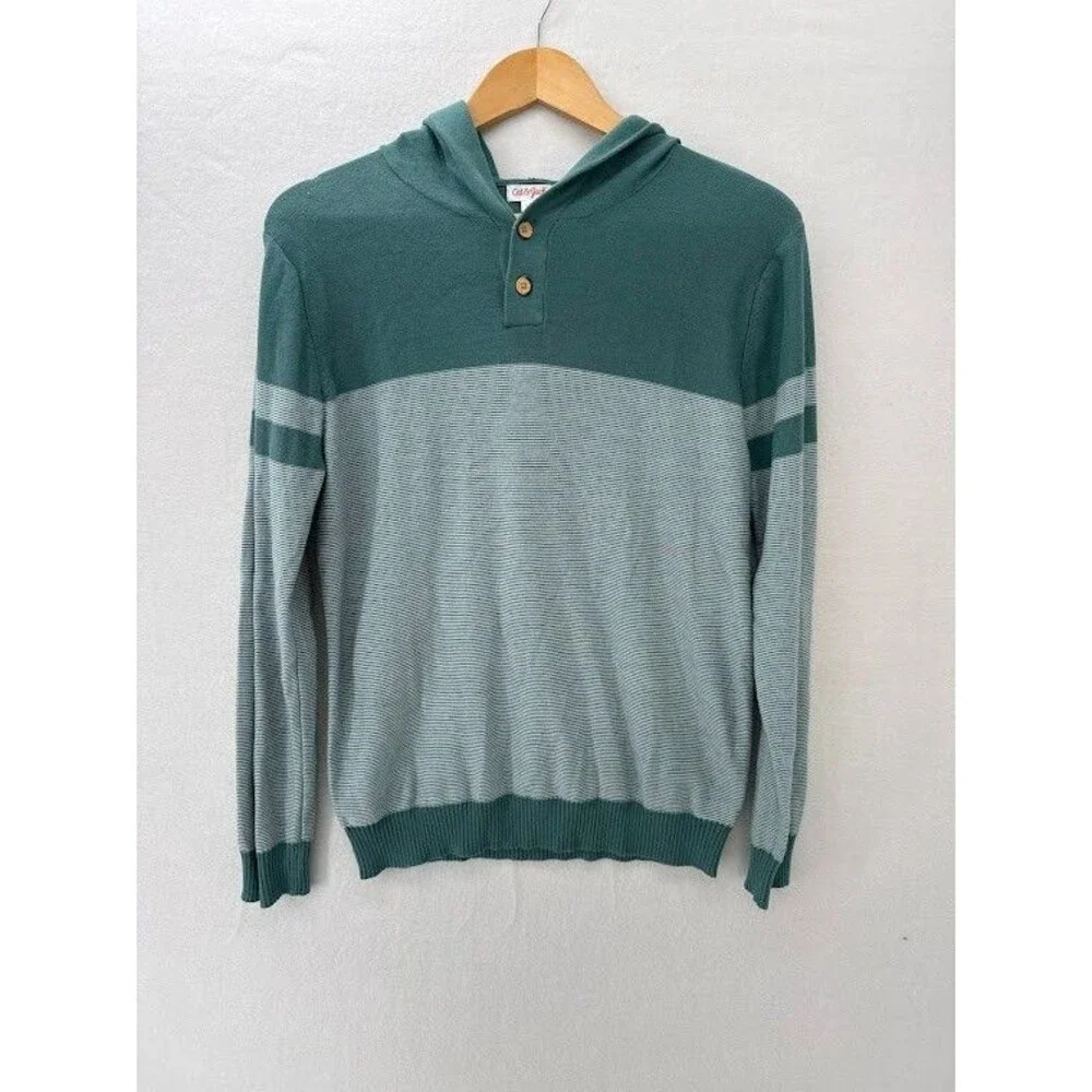 Cat & Jack Boys Green Hooded Striped Henley Sweater Size XL 14